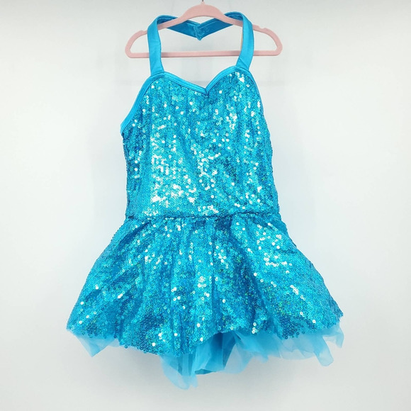 blue sequin dance dress Women Mesh Dancewear Ballroom Dance Dress Waltz Modern Tango Sequin Swing  Practice  DANCEYM
